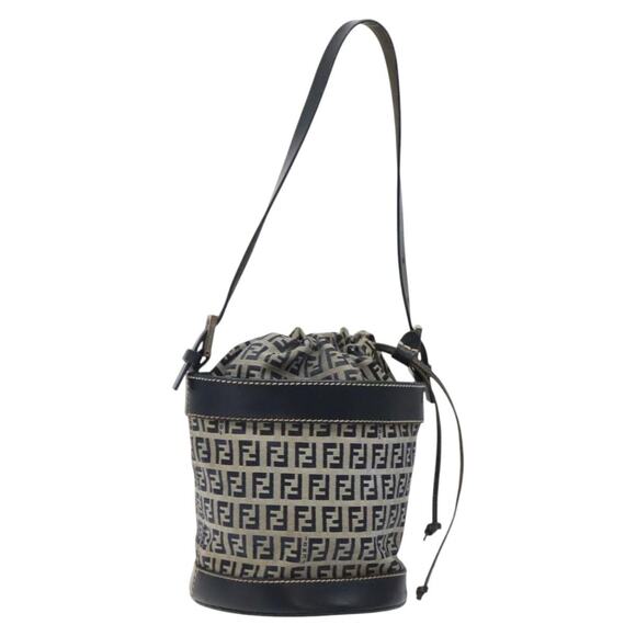 FENDI Zucchino Canvas Shoulder Bag Navy Silver - Picture 1 of 16
